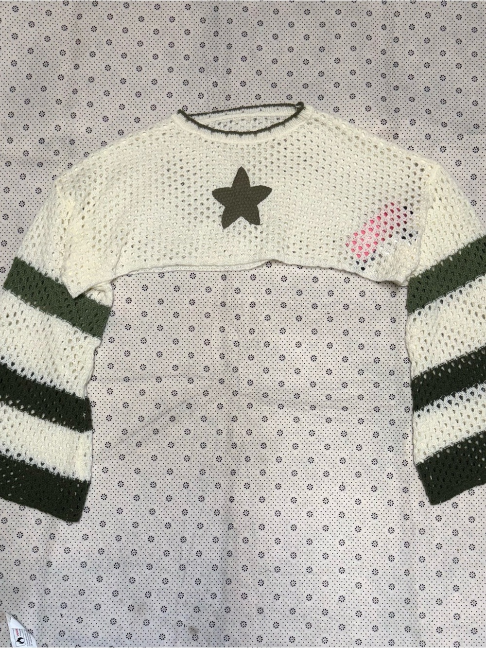 ROMWE Y2K Open Knit Cropped Shrug Sweater NWT Medium Star Stripe Festival Grunge